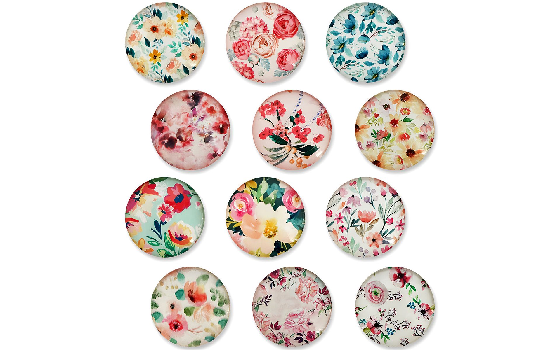 Wrapables Crystal Glass Magnets, Refrigerator Magnets for Office Whiteboards, Cabinets, Lockers (Set of 12), Flowers