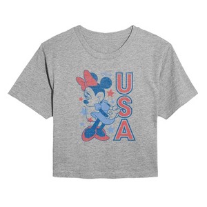 Women's Disney Minnie USA Cropped Graphic T-Shirt - Heather Grey - Medium - 1 of 4