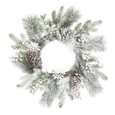 Transpac Artificial 22 in. Multicolor Christmas Frosted Evergreen Wreath