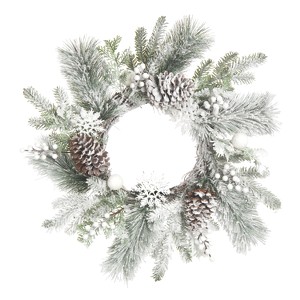 Transpac Artificial 22 in. Multicolor Christmas Frosted Evergreen Wreath - 1 of 4