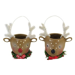 3.0 Inch Reindeer Mini Buckets Use As Ornament Of Figurine Figurines - 1 of 3