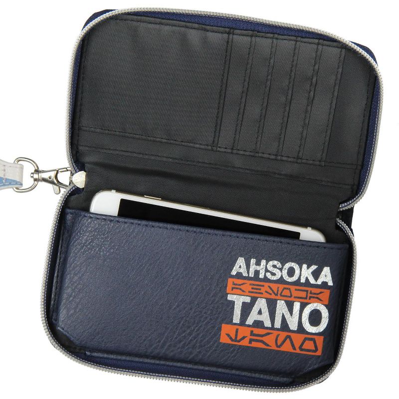Star Wars Ahsoka Tano Full Zip Closure Wristlet Wallet w/ Tech Pocket Blue, 3 of 5