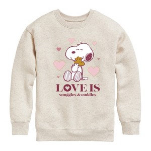 Boys' - Peanuts - Love Is Snuggles And Cuddles Graphic Long Sleeve Fleece Sweatshirt - 1 of 4