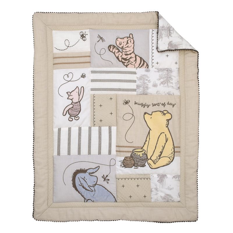 Disney Classic Pooh Hunny Fun with Piglet and Eeyore The Hundred Acre Woods Taupe 3 Piece Nursery Crib Bedding Set, 2 of 8