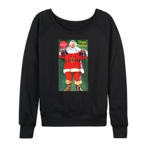 Women's - Coca-Cola - Vintage Santa with Glass Bottles Lightweight French Terry Wide Neck Long Sleeve Graphic Shirt - 1 of 4