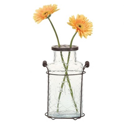 Glass Vase with Metal Flower Lid (10.5") - 3R Studios