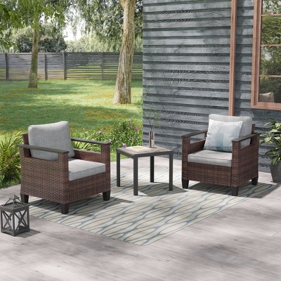Sonkuki 3 Pieces Patio Chairs & Side Table, PE Rattan Wicker Patio Furniture with Washable Cushion