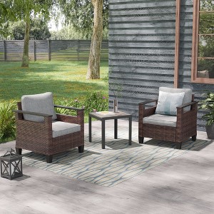 Sonkuki 3 Pieces Patio Chairs & Side Table, PE Rattan Wicker Patio Furniture with Washable Cushion - 1 of 4