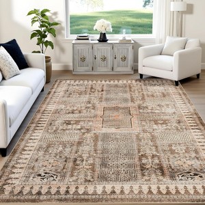 Vintage Washable Rug, Distressed Floral Low Pile Non-Slip Soft Accent Carpet for Living Room, Bedroom, Nursery, Entryway - 1 of 4