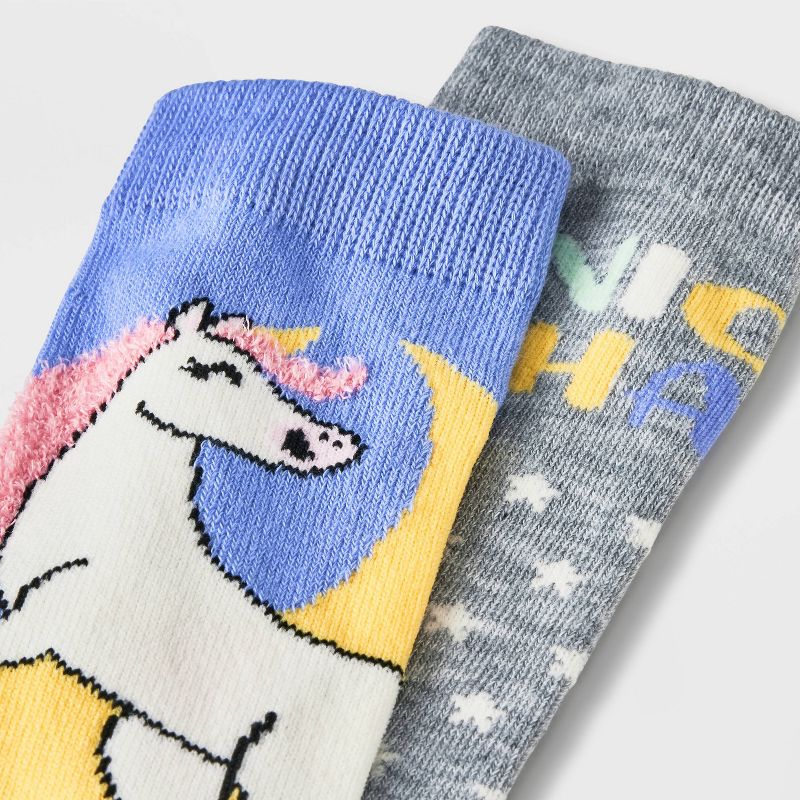 Girls' 2pk Unicorn Knee High Socks - Cat & Jack™ Blue, 4 of 5