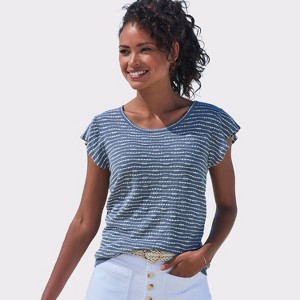 Women's Striped Knit Flutter Sleeve Top - LASCANA - 1 of 4