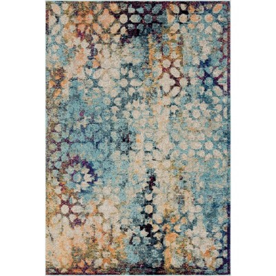 Turquoise Abstract 6' x 9' Easy-Care Synthetic Indoor Rug