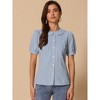 Allegra K Women's Plaid Gingham Puff Short Sleeve Peter Pan Collar Button Down Shirt - 2 of 4