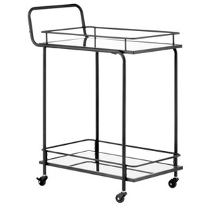 mDesign Metal Rectangle Rolling Food and Beverage Bar Cart with Glass Shelves, Black - 1 of 4