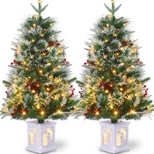 3ft Pre-assembled Lights Snowflake Christmas Tree, Small Artificial Christmas Tree with Elk Light Base and 78 LED Lights, 8 Lighting Modes Hinged - 1 of 4