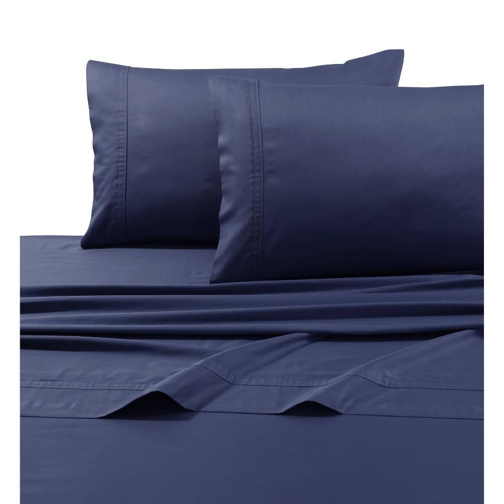Photos - Bed Linen King 500 Thread Count Oversized Sateen Flat Sheet Midnight Blue - Tribeca