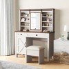 NicBex Vanity Desk with Mirror and Lights Farmhouse Makeup Vanity with Sliding LED Mirror and Charging Socket Multilayer Storage Shelves, White - 2 of 4