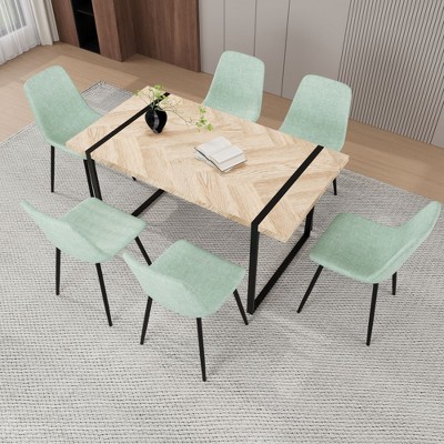 NicBex 59" Dining Table Set for 6 Light Wood Dining Table Metal Base with 6 Chairs for Dining Room, Buy 6 Chairs and Get 2 Free