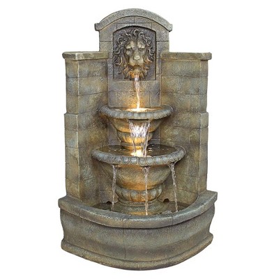 Saint Remy Antique Stone Resin Corner Fountain with LED Lights