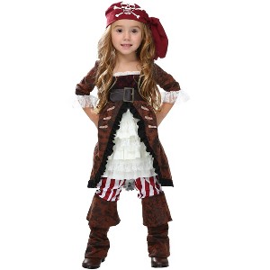 HalloweenCostumes.com 4T  Girl  Toddler Brown Coat Pirate Costume, White/Red/Brown - 1 of 1