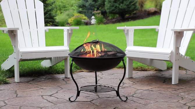 Sunnydaze Outdoor Camping or Backyard Steel Round Raised Fire Pit on Stand with Spark Screen - 18" - Black, 2 of 12, play video