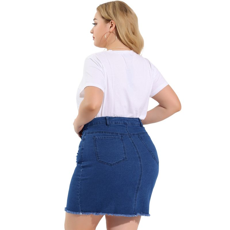 Agnes Orinda Women's Plus Size Raw Hem Denim Bodycon Skirt, 5 of 7