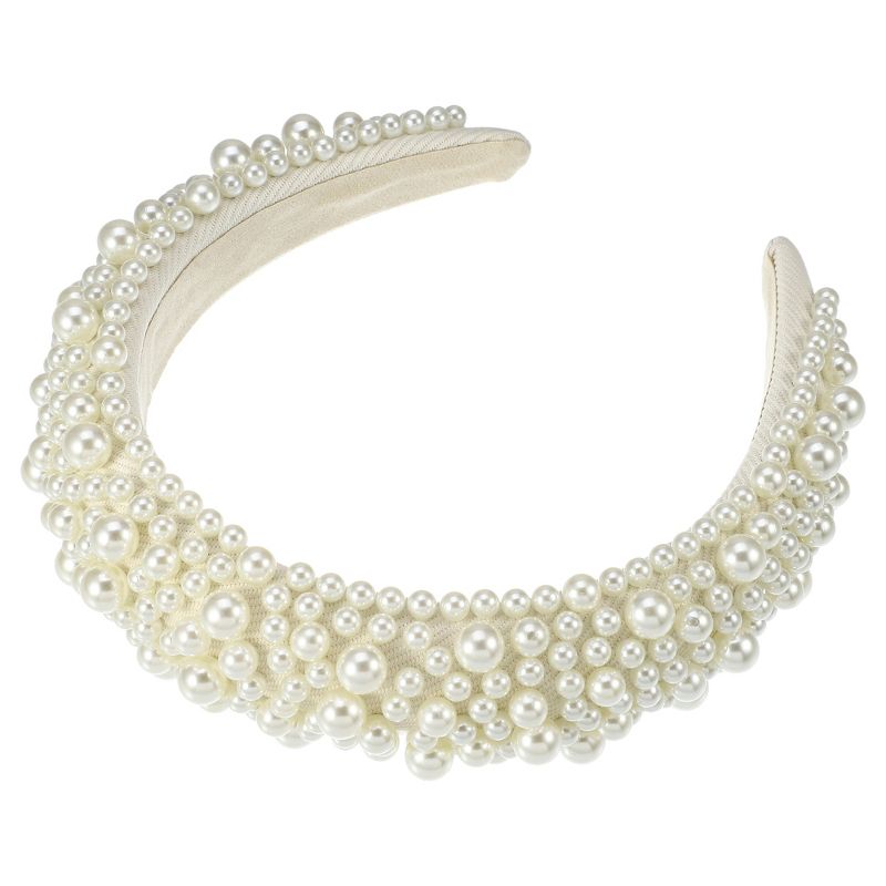 Unique Bargains Women's Sponge Wide Brim Pearls Padded Headband, 1 of 7