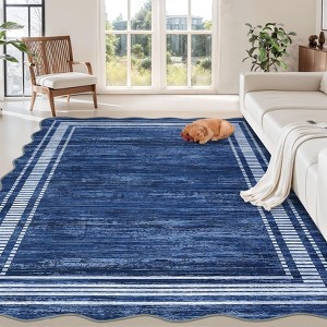 Rugs for Living Room Scalloped Area Rug for Bedroom Soft Non Slip Floor Mat Low Pile Accent Carpet for Dining Room - 1 of 4