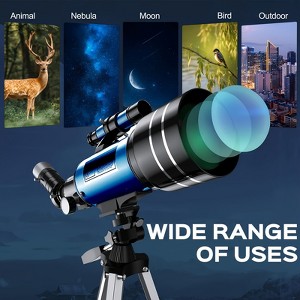 150X High Magnification 70mm Aperture Astronomical Telescope with Tripod Mount (15X-150X) Portable Travel Telescope with Phone Adapter Blue - 1 of 4