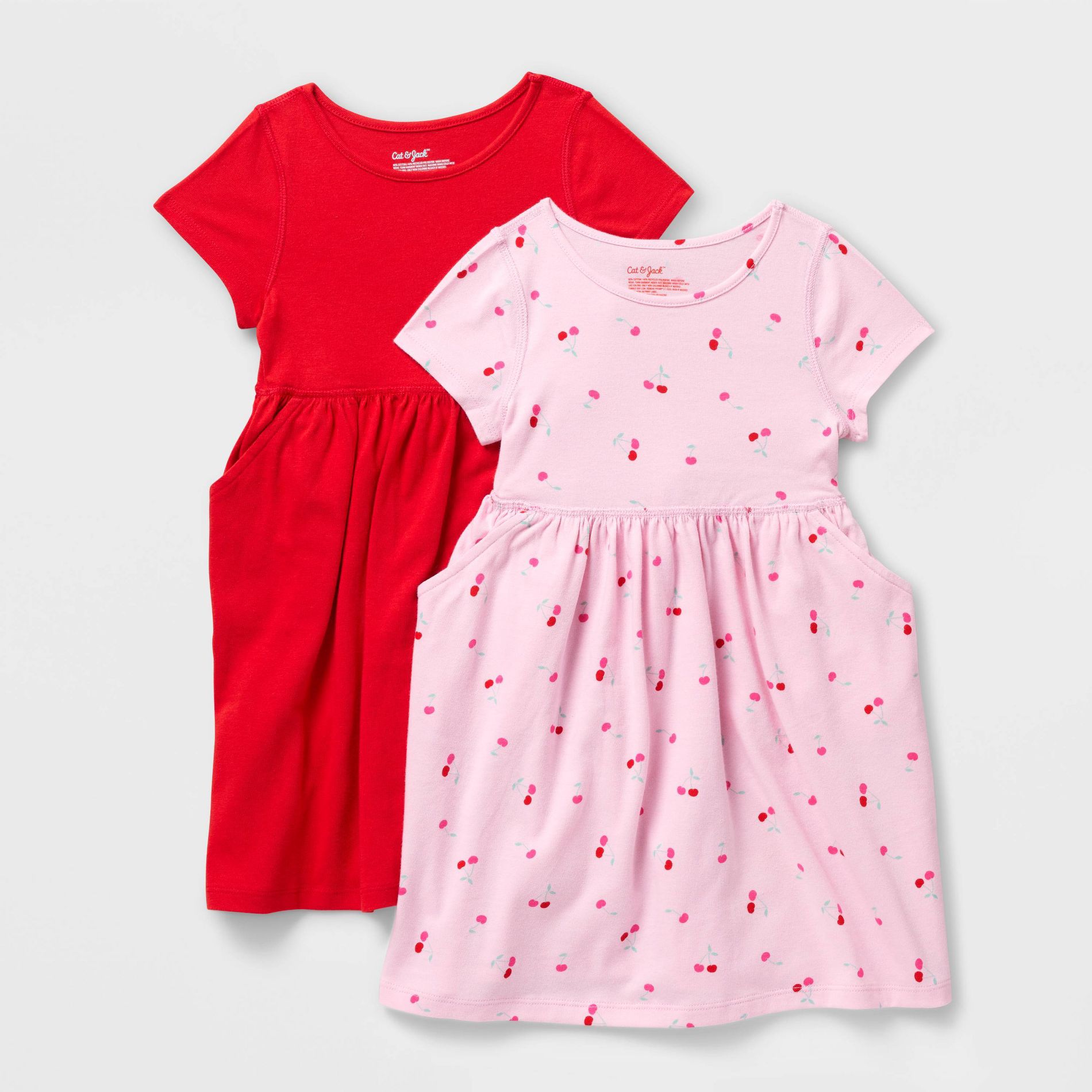 Toddler Girls' 2pk Adaptive Short Sleeve Valentine's Day Dress - Cat & Jack™ Light Pink/Red