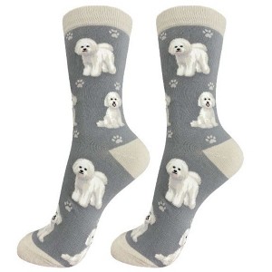 E & S Pet 14.0 Inch Bichon Frise Happy Tails Socks Premium Quality Crew Socks - 1 of 3