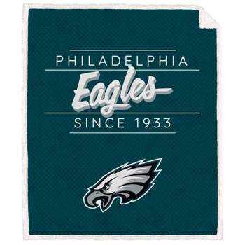 NFL Philadelphia Eagles Legacy Script Faux Shearling Flannel Fleece Blanket