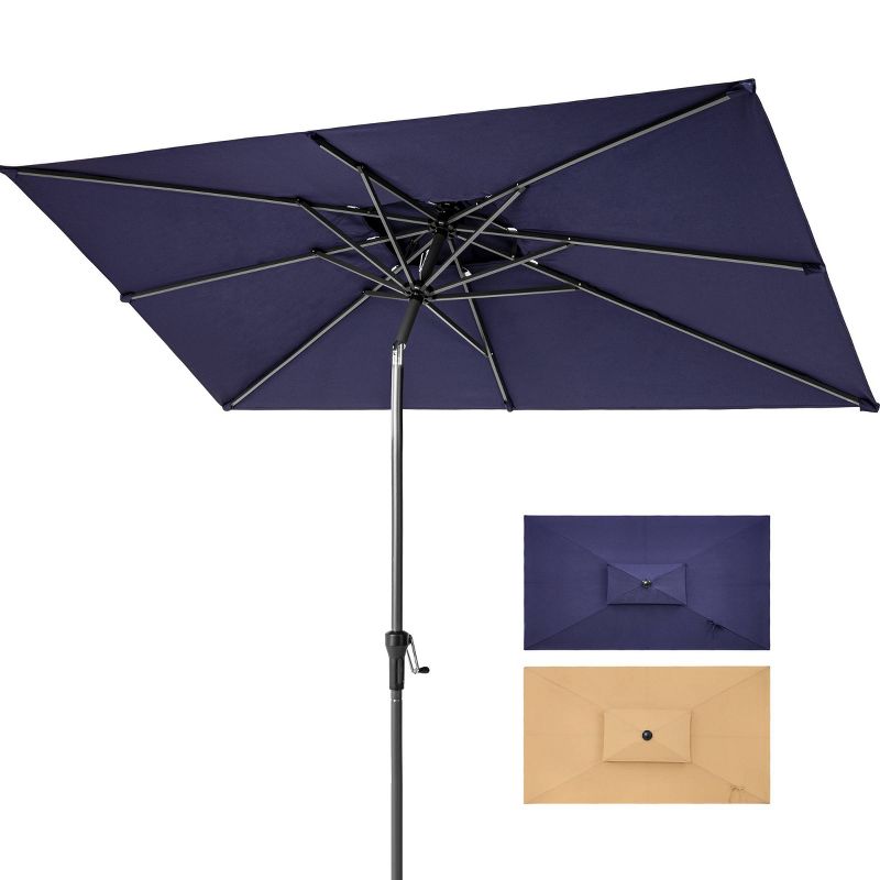 Crestlive Products 9&#39;x5&#39; Rectangular Patio Umbrella, Navy Blue, Aluminum Frame, UV-Resistant, Easy Tilt & Crank, All-Weather Design, 1 of 9