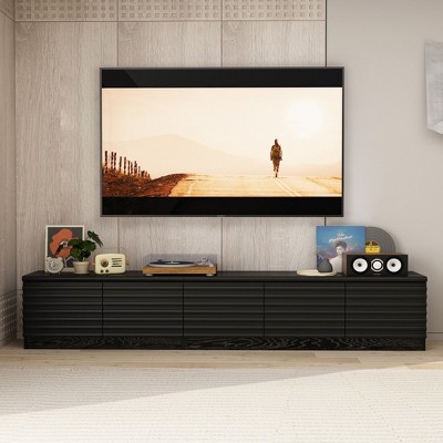 Famapy Modern Wave Pattern Black TV Console Up To 85" TVs Multifunctional Storage Cable Management
