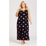 Women's Plus Size Heart Print Maxi Sleep Dress  - Black | AVENUE