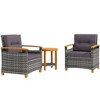 Outsunny 3 Pieces Patio Bistro Set Wooden with Cushions, PE Wicker Patio Furniture Outdoor for Porch, Backyard, Garden, Gray - 4 of 4