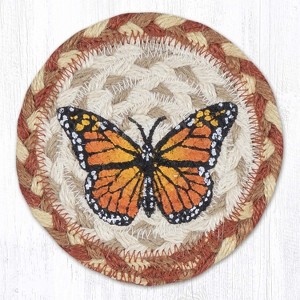 Earth Rugs Monarch Printed Jute Coaster – 5"x5" Round Natural Braided Coaster with Butterfly Design - 1 of 3