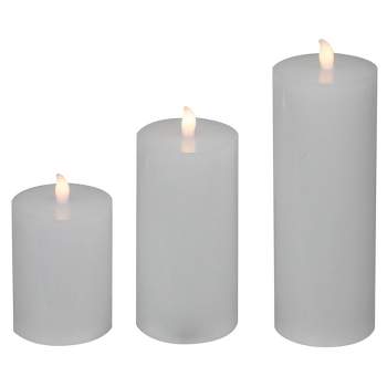 Northlight Set of 3 Solid White Flameless Flickering LED Wax Pillar Candles 8"