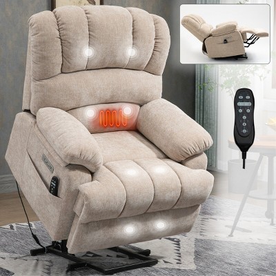 Coolbibila 23"Large Size Chenille Power Lift Recliner Chair,Dual Motor Massage Recliner Chair With Vibration Massage And Lumbar Heating