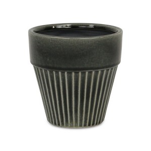 Cheung's Corseta Tapered Vertical Lined Pattern Ceramic Pot - Large - Dark Gray - 1 of 4