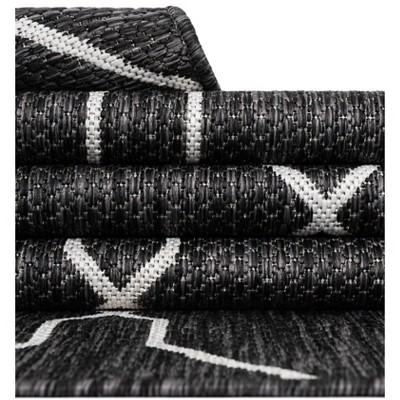 Charcoal Trellis Flat Woven Outdoor Runner Rug