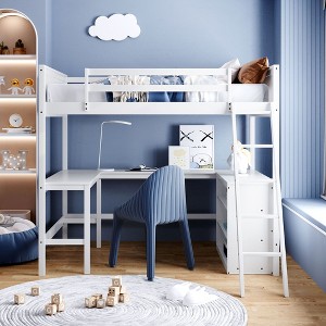 NicBex Full Size Bunk Bed with Desk Loft Bed Pine Bed Frame with Shelves, Inclined Ladder and Guardrails, No Box Spring Required - 1 of 4