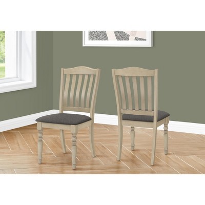 Monarch Specialties Dining Chair 39inch Height Set Of 2 Upholstered Dining Room Kitchen Side Antique Grey Grey Fabric Wood Legs Transitional