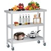 Stainless Steel Work Table with Lockable Casters,  3-Tier Commercial Kitchen Prep Table, Metal Utility Table - 3 of 4