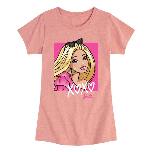 Girls Barbie Xoxo Face Fitted Short Sleeve Graphic T shirt Desert Pink X large Target