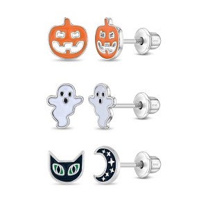 Girls' Halloween Trio Screw Back Sterling Silver Earrings Set - In Season Jewelry - 1 of 4