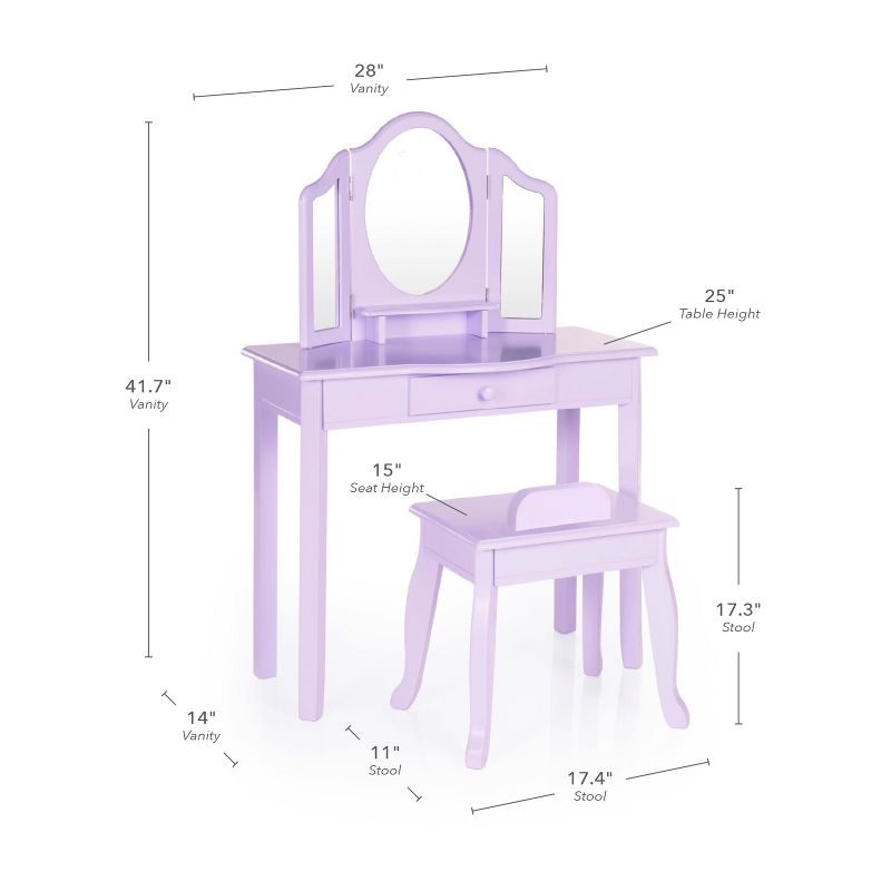 Guidecraft Kids' Vanity and Stool Set: Little Girls Pretend Play Dress Up Desk and Makeup Mirror with Storage Drawer and Chair, 5 of 6