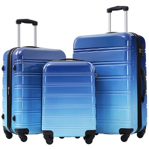 FURNIinspire Bag And Luggage Sets Hard Shell 3 Piece Gradient Color Expandable Suitcase With Spinner Wheels And TSA Lock, Blue, 20" 24" 28" - 1 of 4