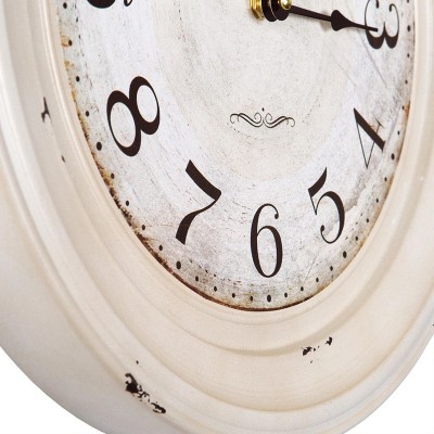 Distressed White Circular Iron Wall Clock with Black Hands