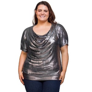 Plus Cowl Neck Short Sleeve Top - 24seven Comfort Apparel™ - 1 of 4